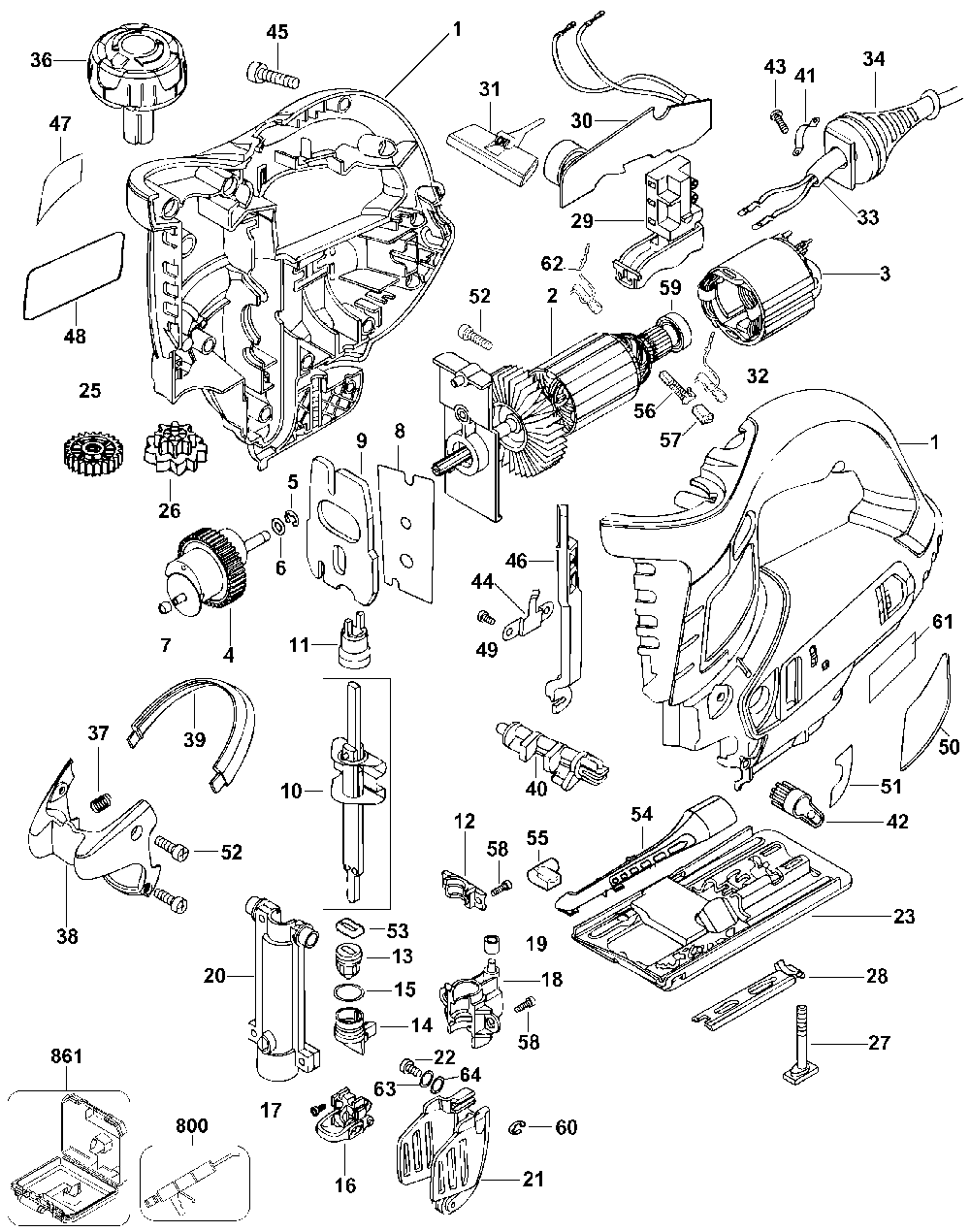 Exploded Diagram A Diagram and Parts List for SP5500JS Type 1 Black and Decker Jig Saw